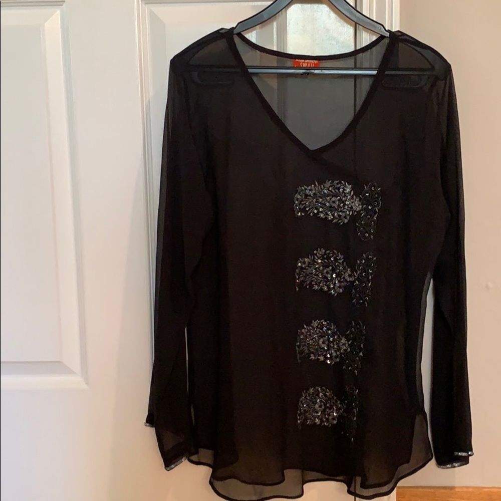 Women’s Chiffon top with silver paisley embroidery